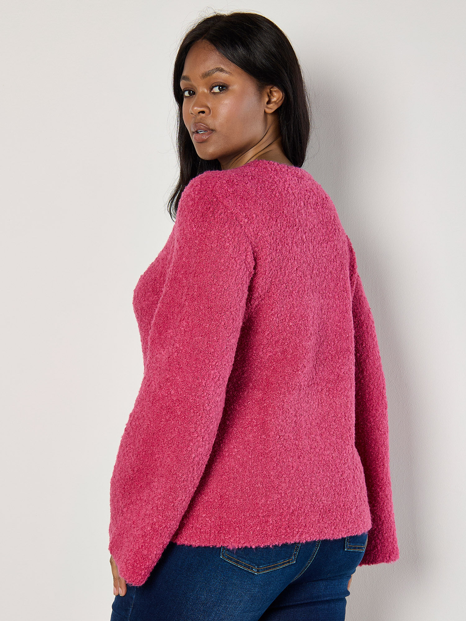 Curve Bell Sleeve Boucle Jumper Apricot Clothing