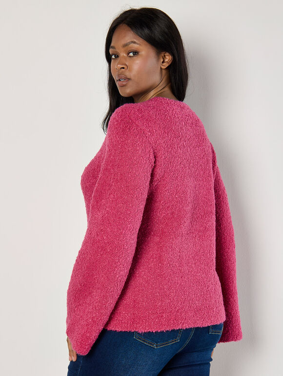 Curve Bell Sleeve Boucle Jumper, Fuchsia, large