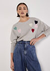 Applique Heart Batwing Jumper, Light Grey / Silver, large