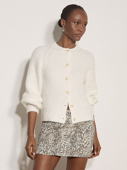 Cotton Blend Chunky Ribbed Knit Cardigan