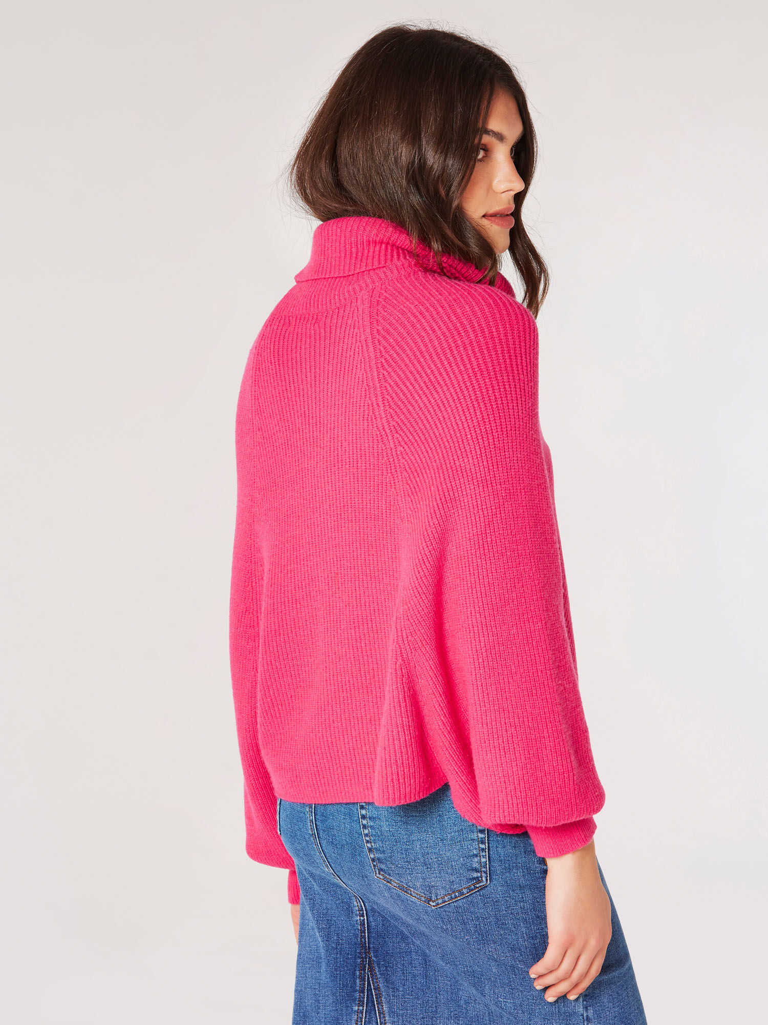Cowl Neck Ribbed Wrap Jumper Apricot Clothing