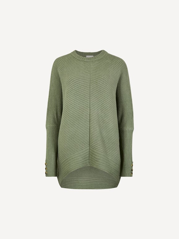 Chevron Knit Batwing Jumper, Green, large