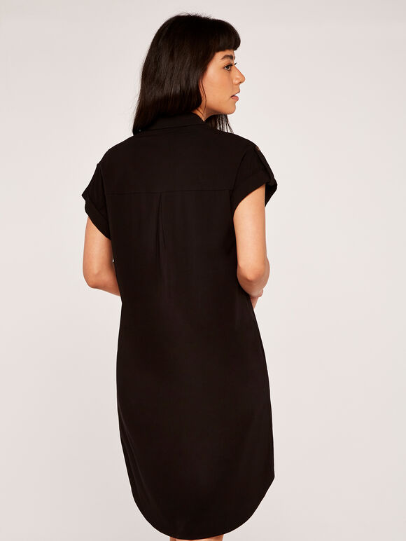 Sleeveless Utility Shirt Dress, Black, large