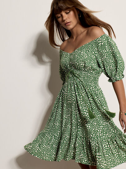 Irregular Spot Bardot Mini Dress