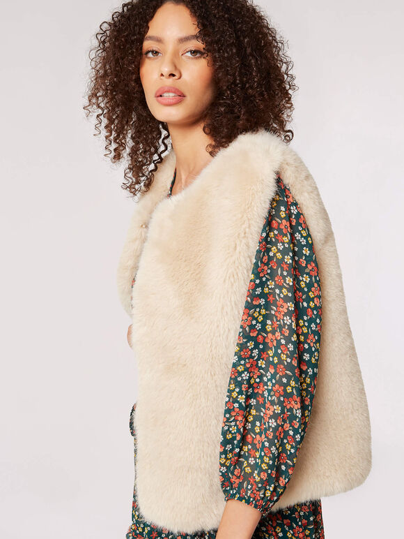 Faux Fur Cropped Gilet, Stone, large