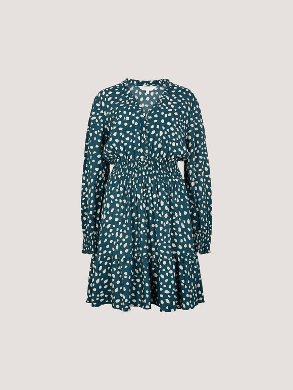 Irregular Spot Crepe Mini Dress, Teal, large