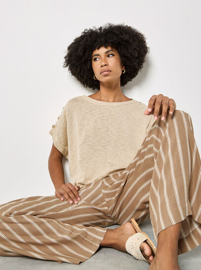 Linen Blend Wide-Leg Stripe Trousers