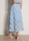 Floral Mesh Lace Midi Skirt, Blue, large