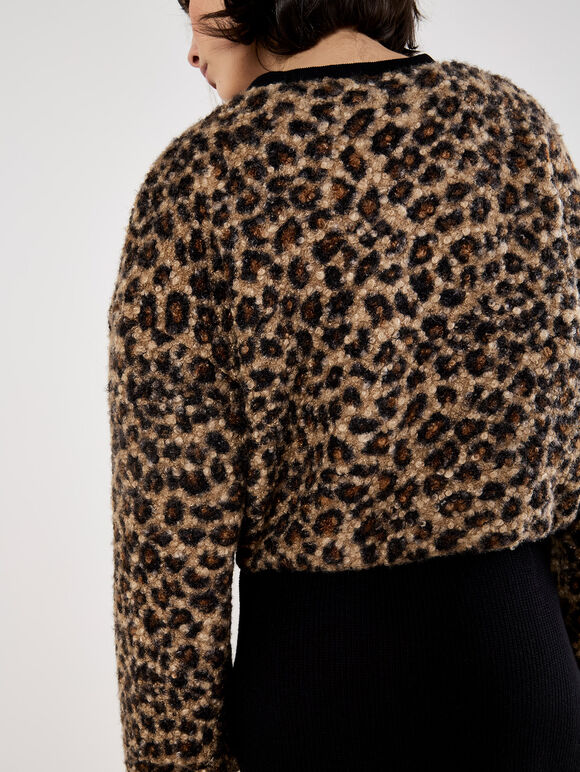 Leopard Boucle Jumper, Brown, large