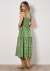 Orchid Print Smocked Midi Dress, Green, large