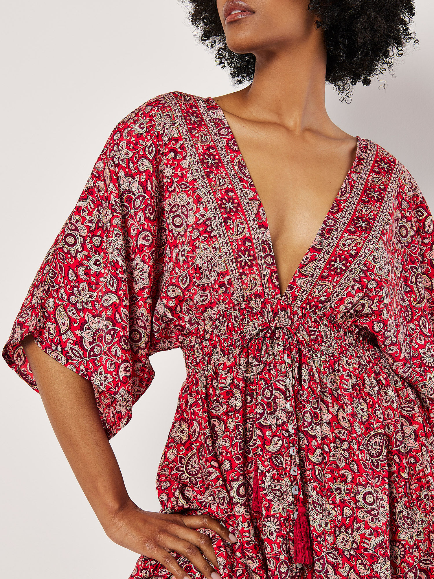 Foil Floral Paisley Satin Maxi Dress Apricot Clothing