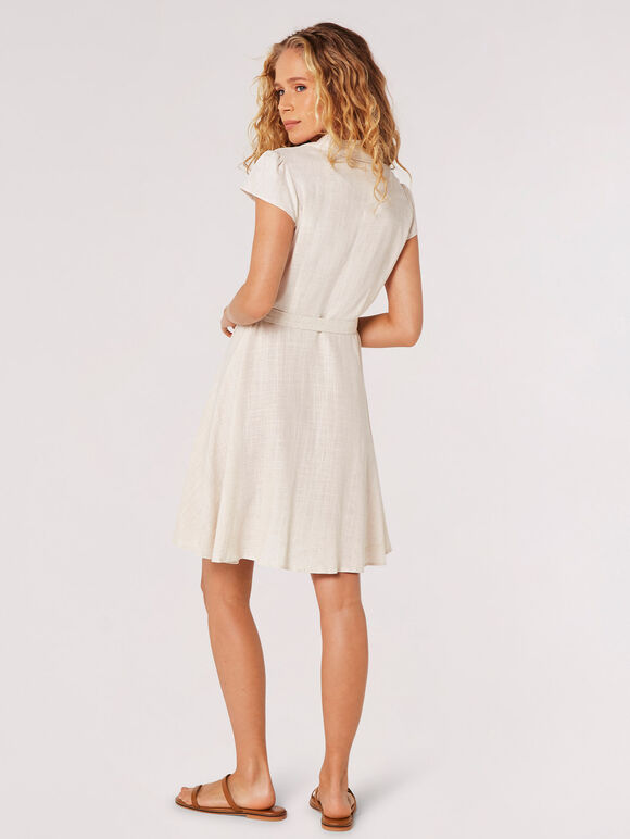 Linen Blend Shirt Mini Dress, Stone, large