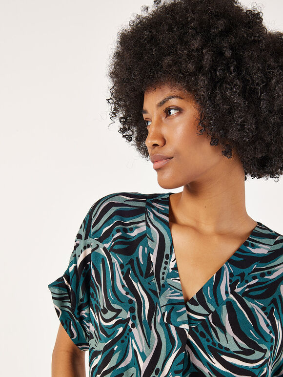 Abstract Print Pleat Blouse, Green, large