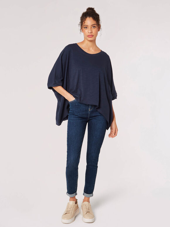 Cotton Jersey Waterfall T-Shirt, Navy, large