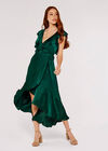 Satin Ruffle wrap Dress, Green, large