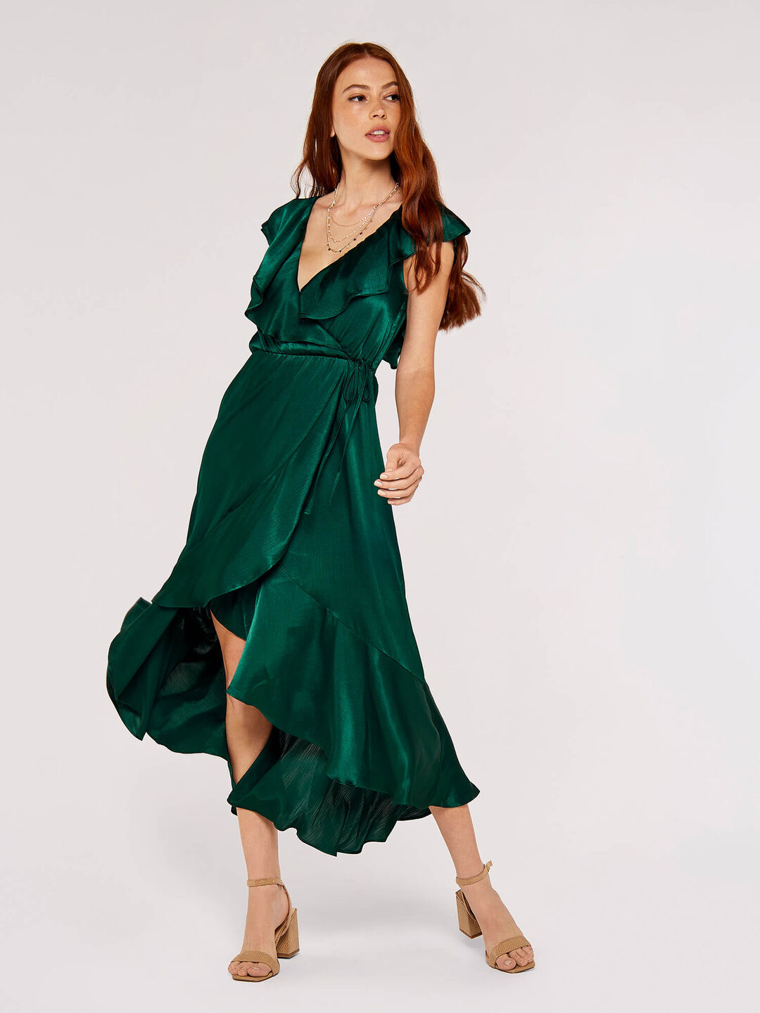Satin Ruffle wrap Dress