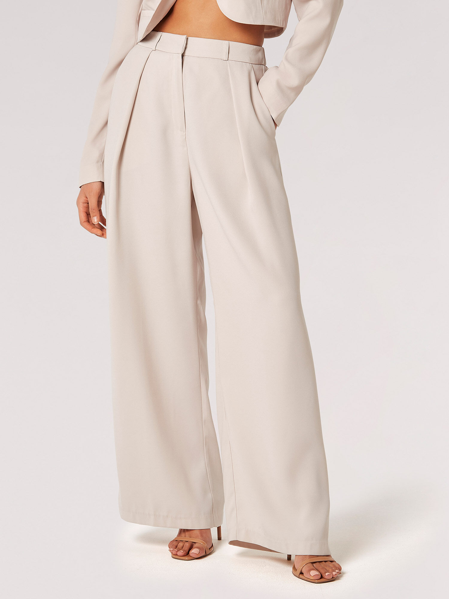 Pleat Detail Soft Tailored Trousers Apricot Clothing