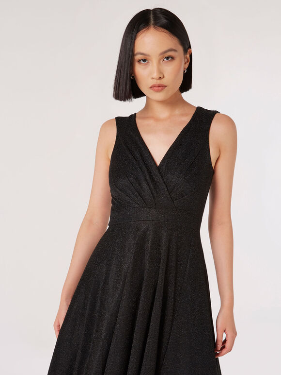 Shimmer Wrap Maxi Dress, Black, large