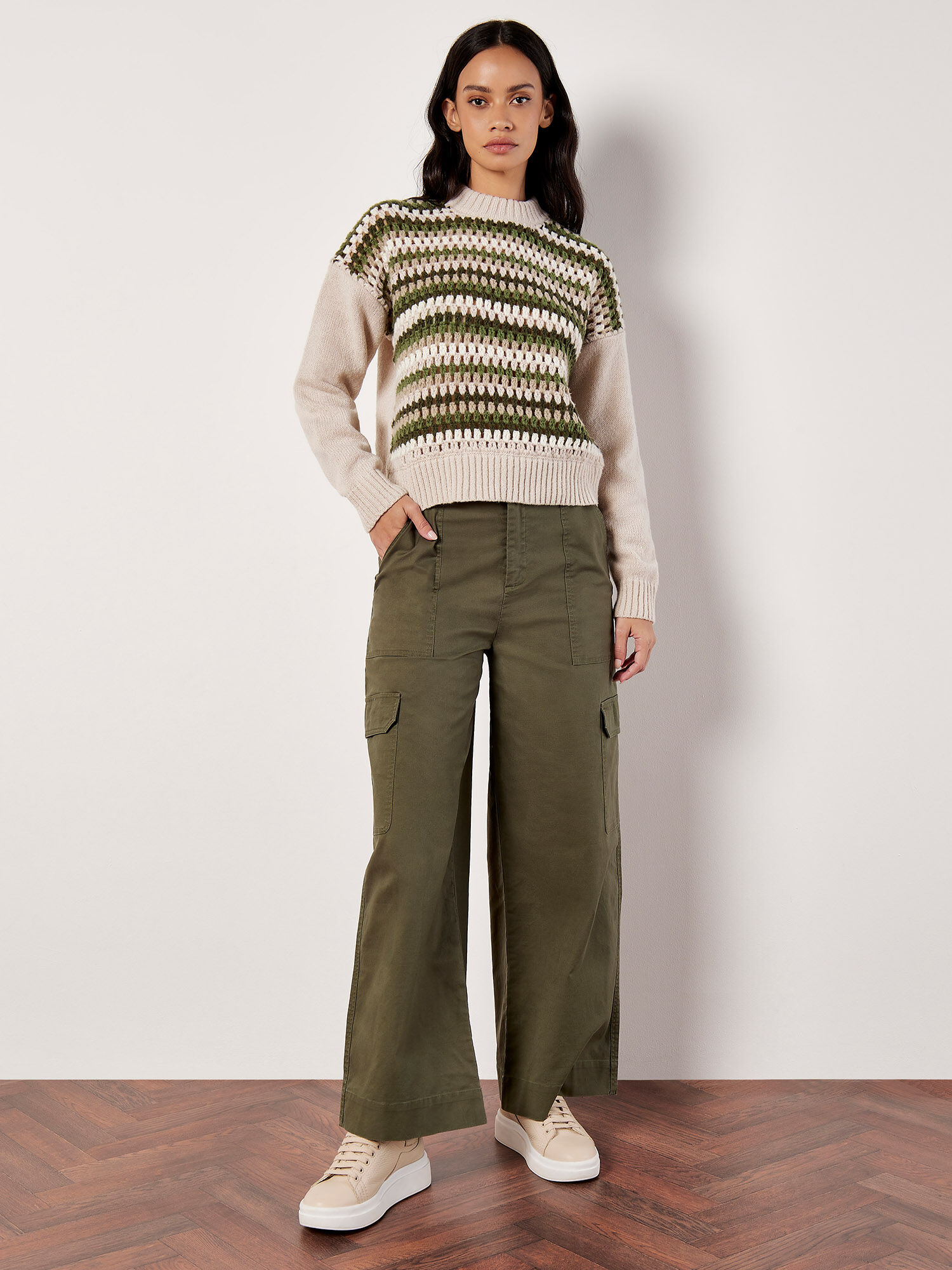 Contrast striped panel ribbed sweater discount