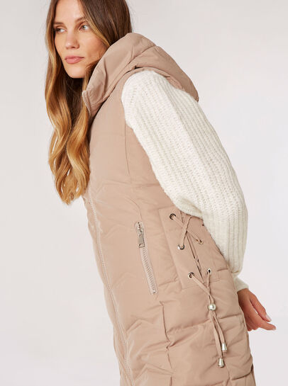 Eyelet Detail Puffer Hood Gilet