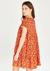 Floral Ruffle Sleeve Tiered Dress, Orange, large