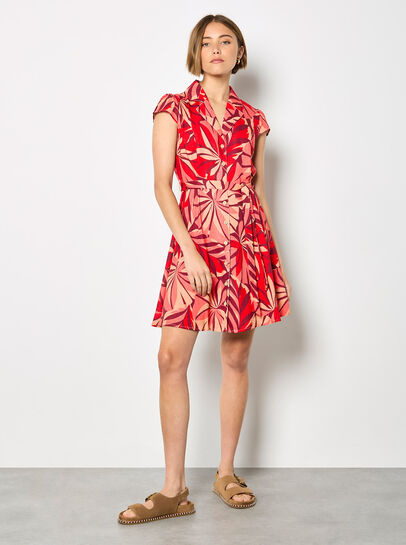 Tropical Leaf Shirt Mini Dress