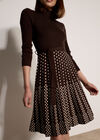 Ribbed Knit Polka Dot Midi Dress, Brown, large
