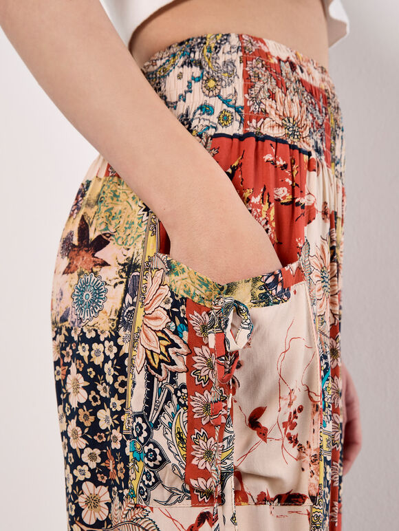 Patchwork Floral Woven Joggers, Orange, large