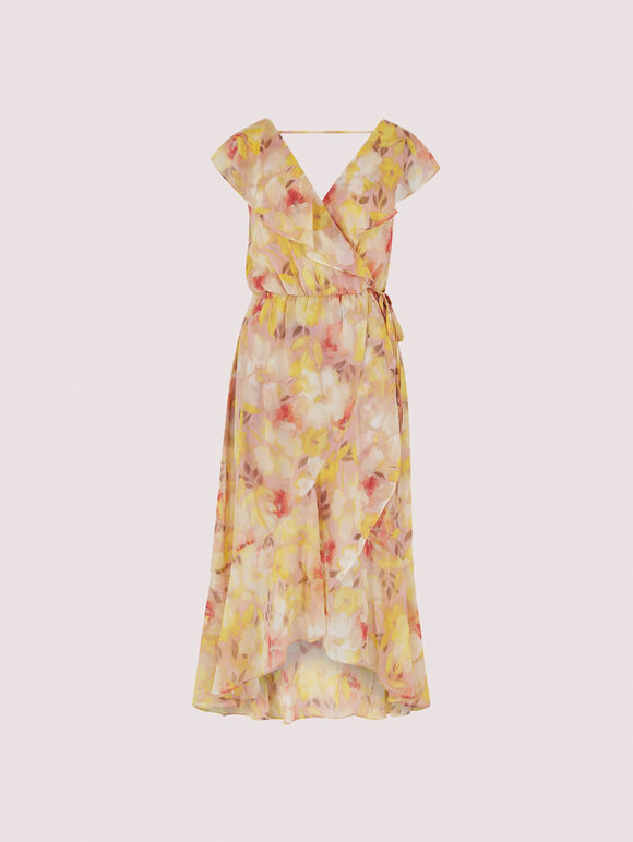 Floral Ruffle Wrap Dress, Pink, large