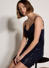 Sequin Ruched Cami Mini Dress, Navy, large