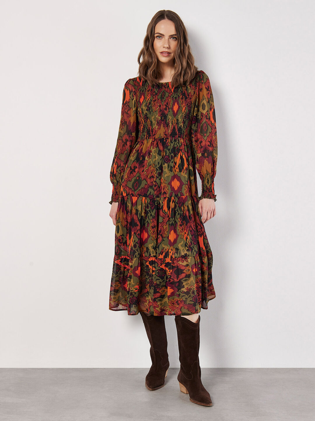 Image of Ikat Chiffon Smocked Midi Dress