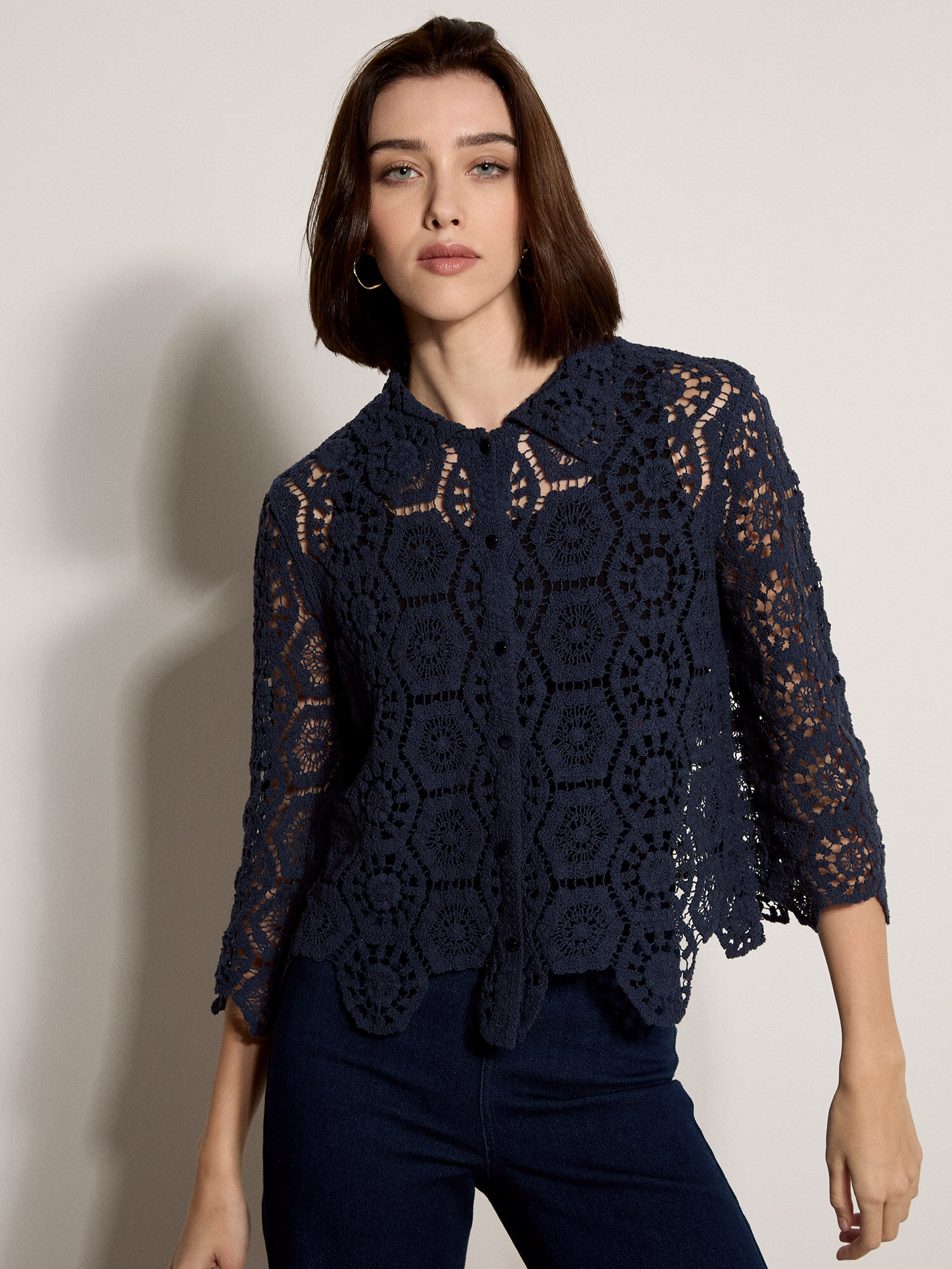 Geometric Cotton Crochet Shirt | Apricot Clothing