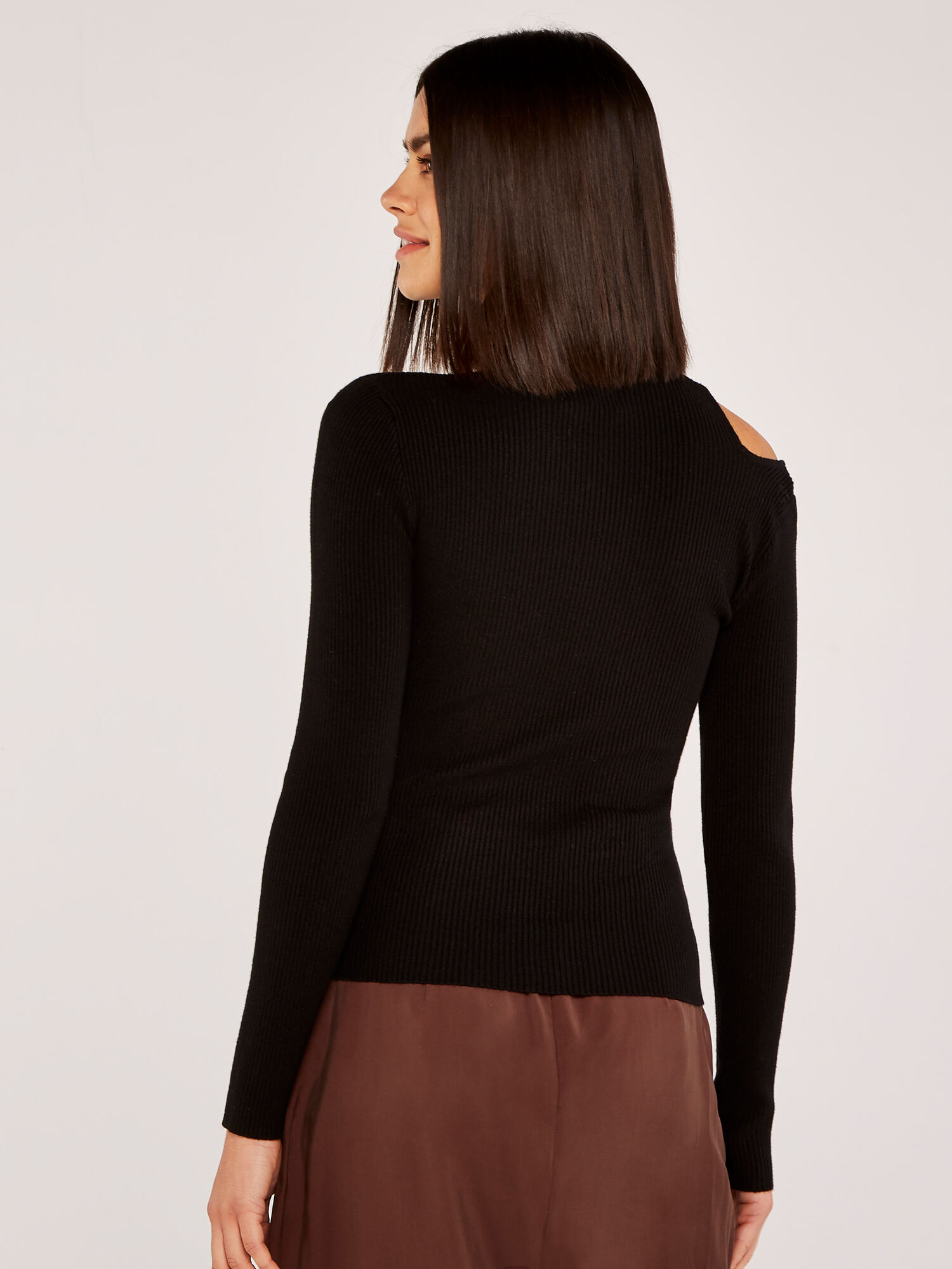 Cut Out Shoulder Roll Neck Jumper Apricot Clothing