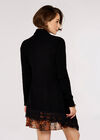 Waterfall Crochet Trim Ribbed Cardigan, Black, large