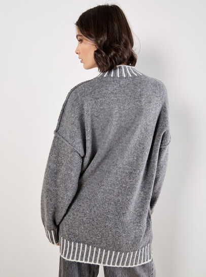 Stripe Trim Mock Neck Oversized Jumper
