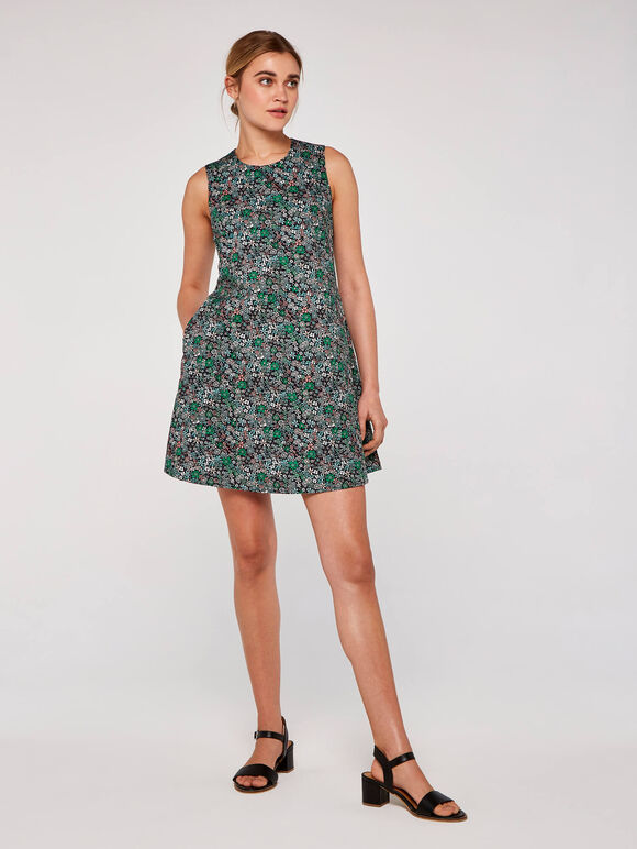 Retro DitsyTrapeze Dress, Navy, large