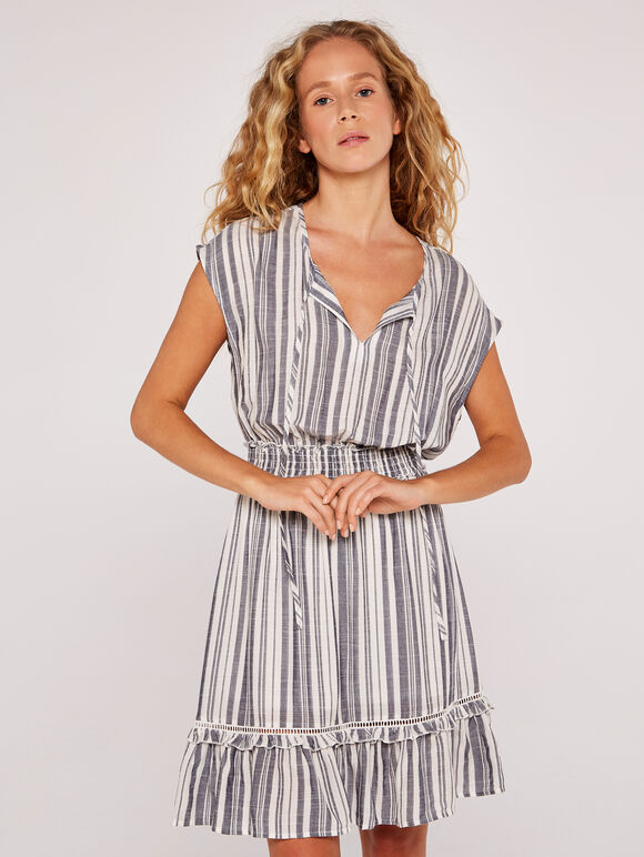 Stripe Ruffle Dress, Blue, large