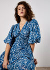 Rose Print Tiered Midi Dress, Blue, large