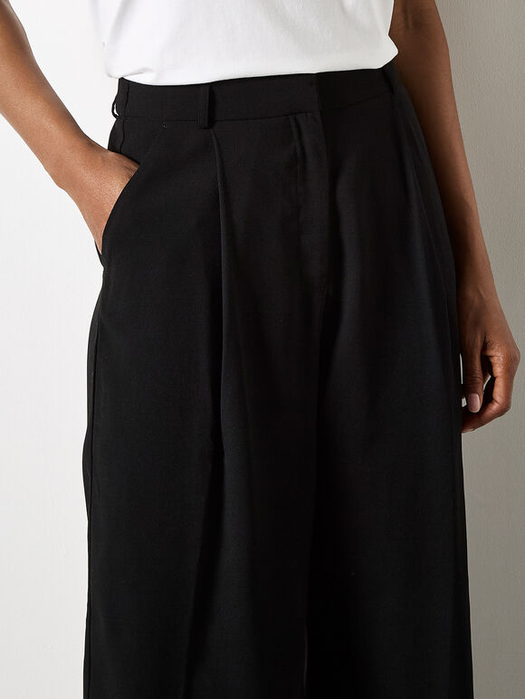 Wide Leg Crepe Trousers, Black, large