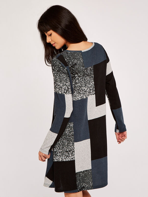 Patchwork Swing Mini Dress, Grey, large