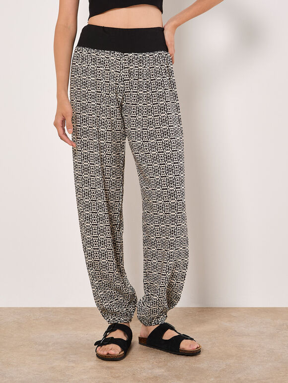 Cotton Blend Ikat Tapered Joggers, Black, large