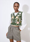 Floral Crochet Waistcoat, Green, large