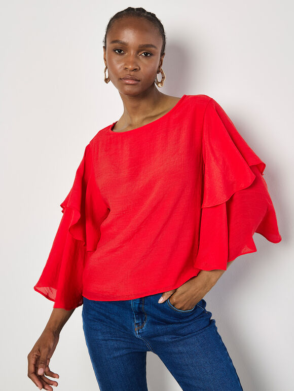 Layered Sleeve Top, Red, large