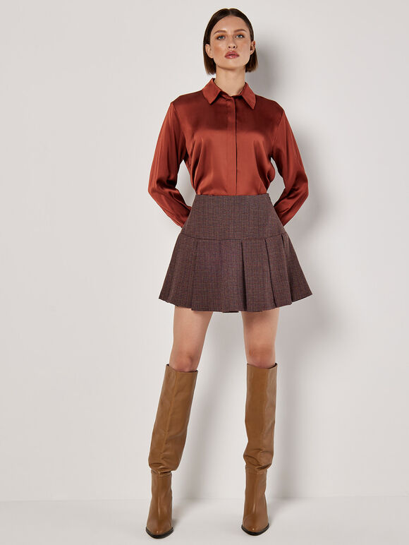 Oversized Satin Shirt, Burgundy, large