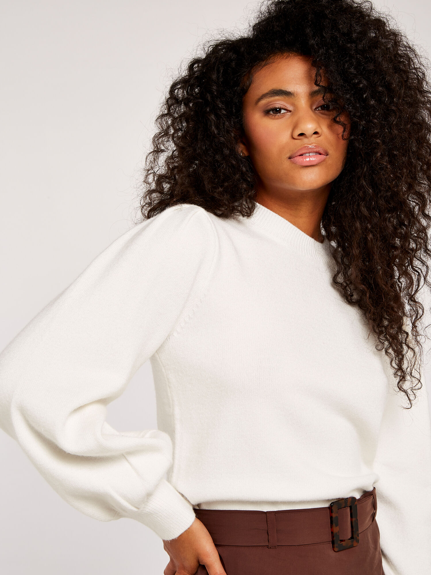 Volume Sleeve Crew Neck Jumper Apricot Clothing