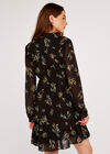 Floral Ruffle Mini Dress, Black, large