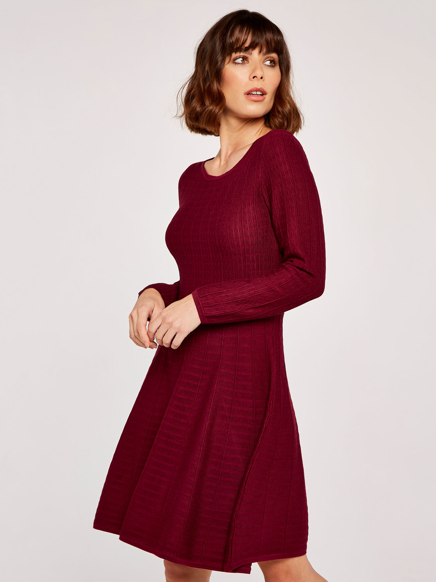 Burgundy knitted dress uk shop
