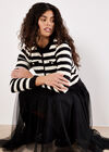 Stripe Knit Bodice Tulle Midi Dress, Black, large