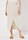 Linen Blend Wrap Midi Skirt, Cream, large