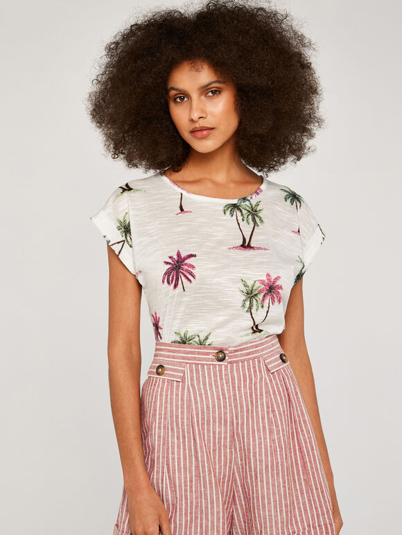 Palm Scene Slub Tee, Pink, large